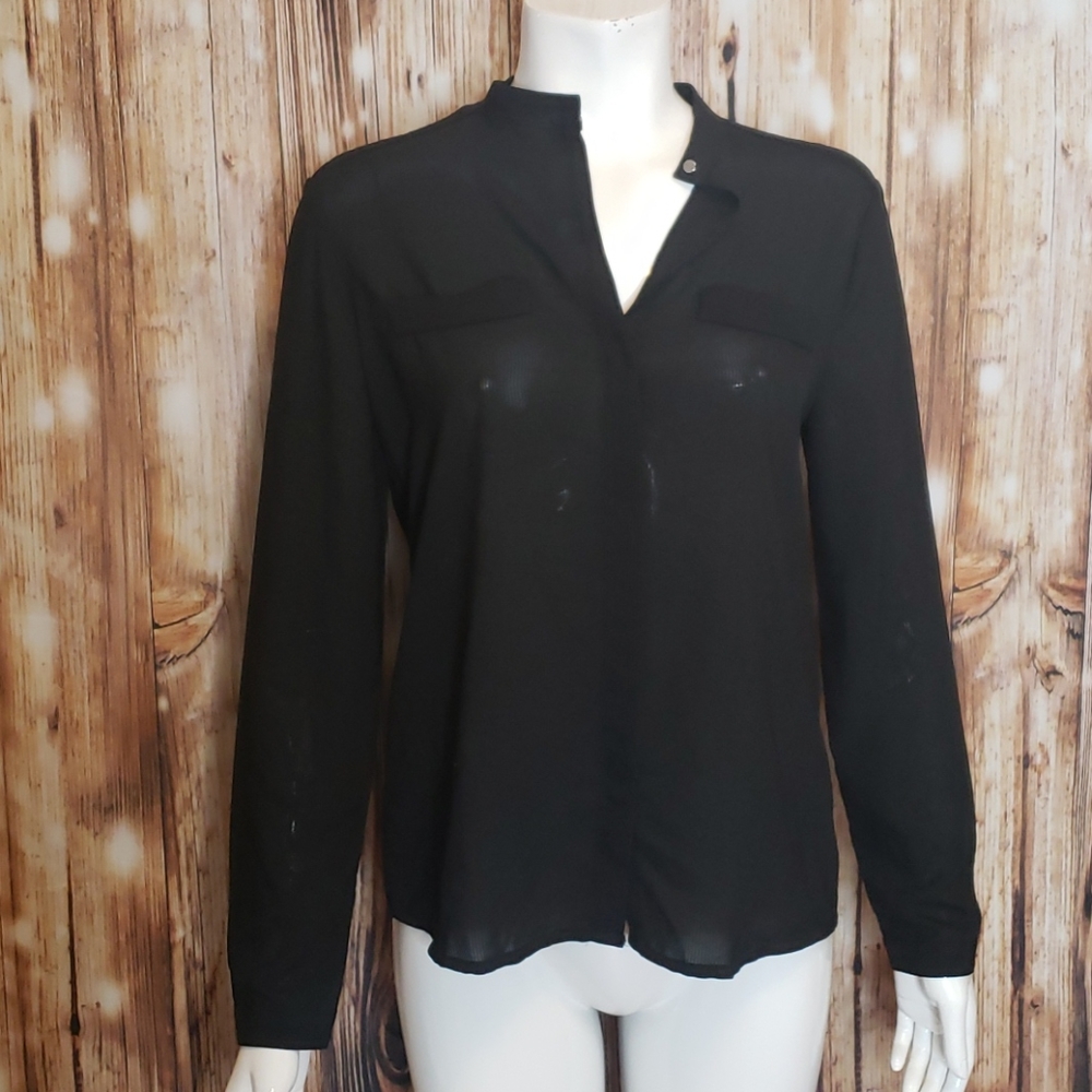 Mango "suit" black ribbed blouse